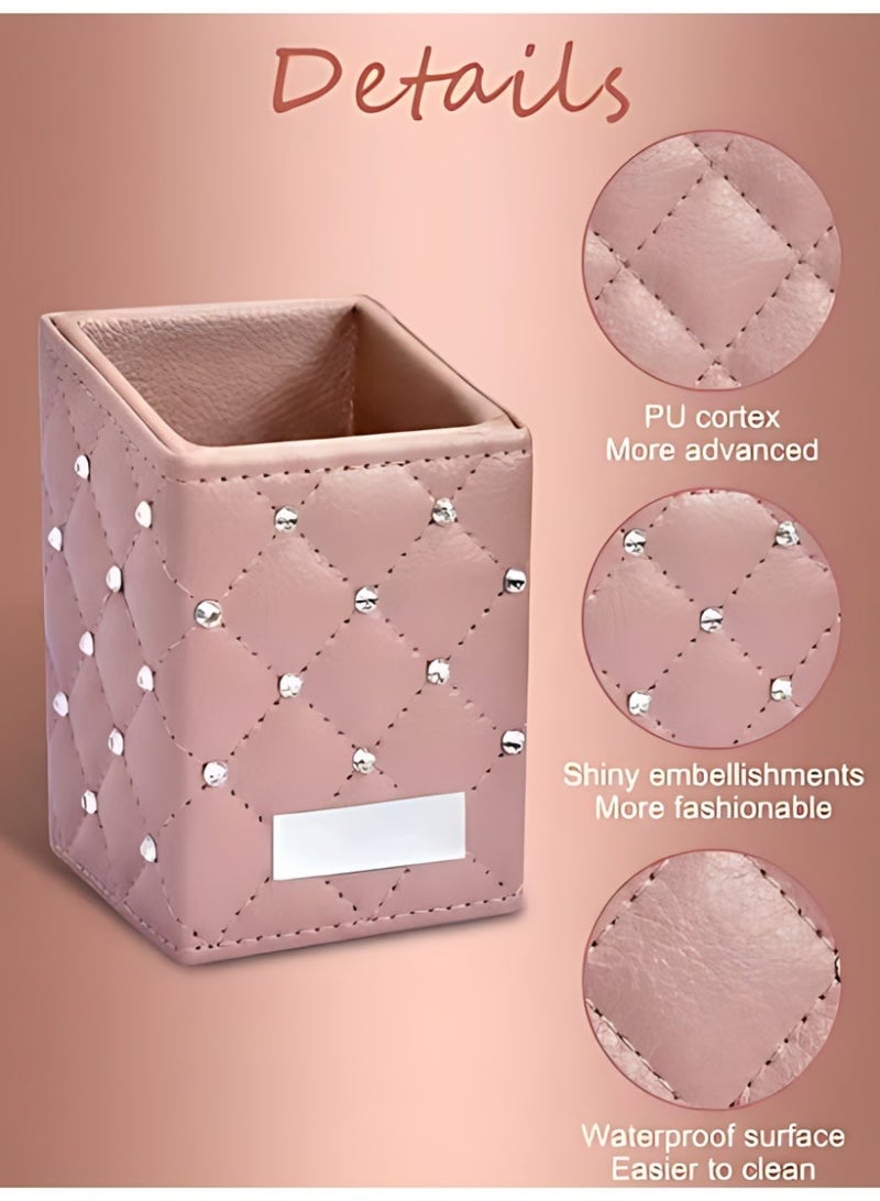 حامل فرش المكياج كوب فرش كريستال أسود PU حقيبة تخزين فرش المكياج للنساء (ذهب وردي) - view 3